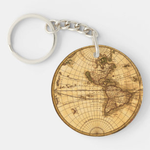 Antique World Map Key Ring