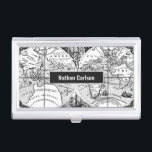 Antique World Map Line Art Personalised Business Card Holder<br><div class="desc">Personalised vintage map line drawing.</div>