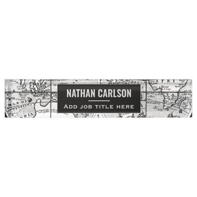 Antique World Map Line Art Personalised Nameplate (Front)