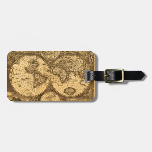 Antique World Map Luggage Tag (Front Horizontal)