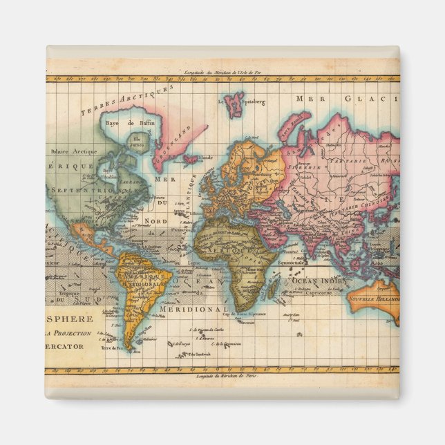 Antique World Map Magnet (Front)