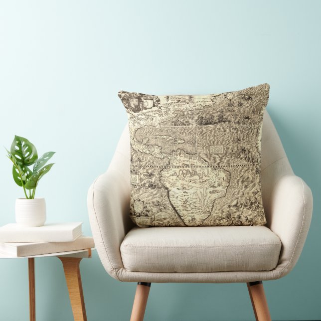 Antique World Map Monsters Cushion (Chair)