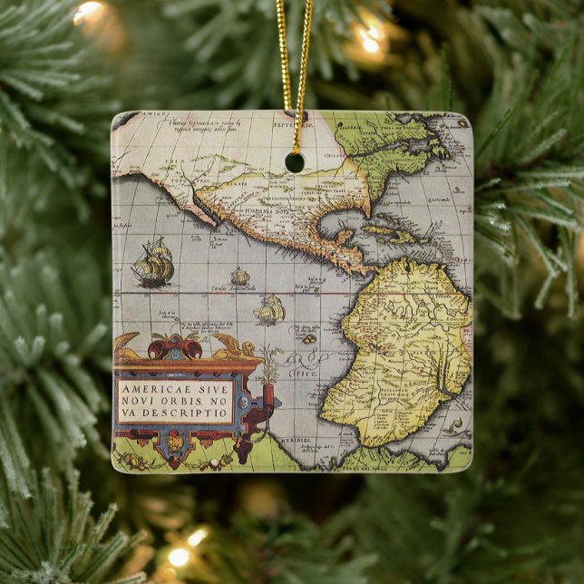 Antique World Map of the Americas, 1570 Ceramic Tree Decoration (Tree)