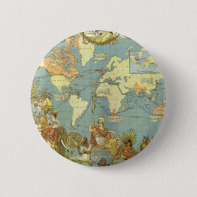 Antique World Map of the British Empire, 1886 6 Cm Round Badge (Front)