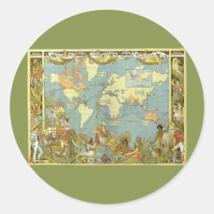 Antique World Map of the British Empire, 1886 Classic Round Sticker