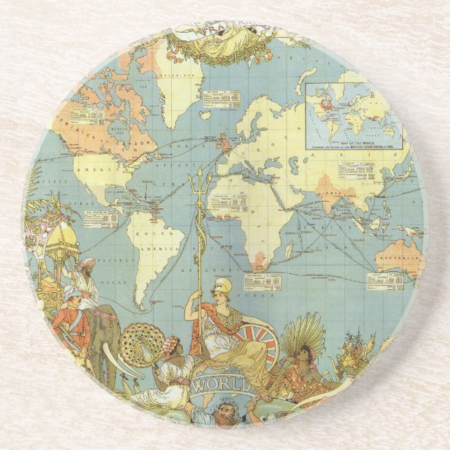 Antique World Map of the British Empire, 1886 Coaster (Front)