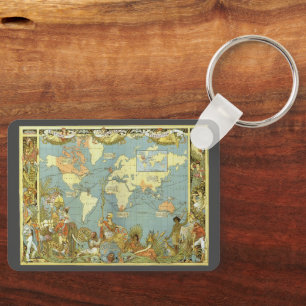 Antique World Map of the British Empire, 1886 Key Ring