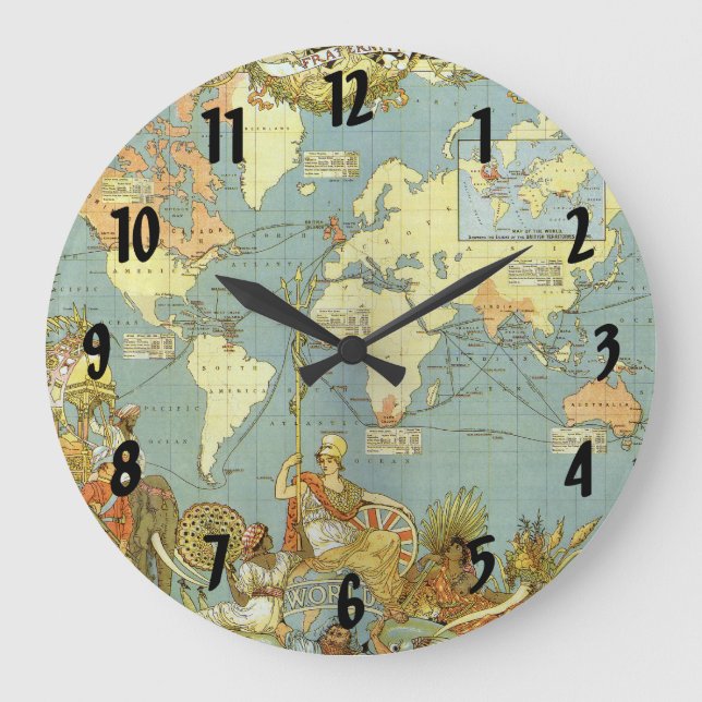 Antique World Map of the British Empire, 1886 Large Clock (Front)