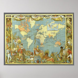 Antique World Map of the British Empire, 1886 Poster