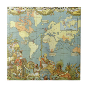 Antique World Map of the British Empire, 1886 Tile