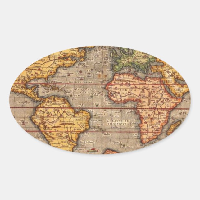 Antique World Map Oval Sticker (Front)