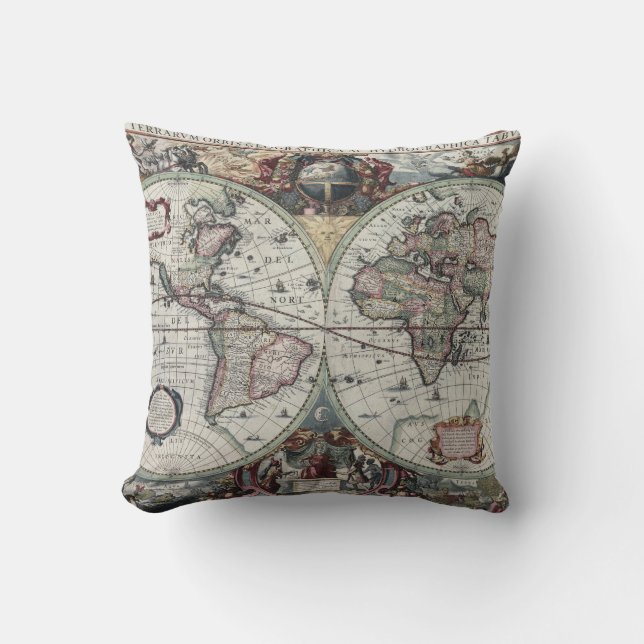 Antique World Map Pillow (Front)