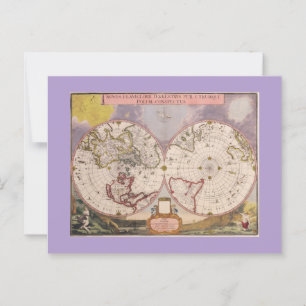 Antique World Map Postcard