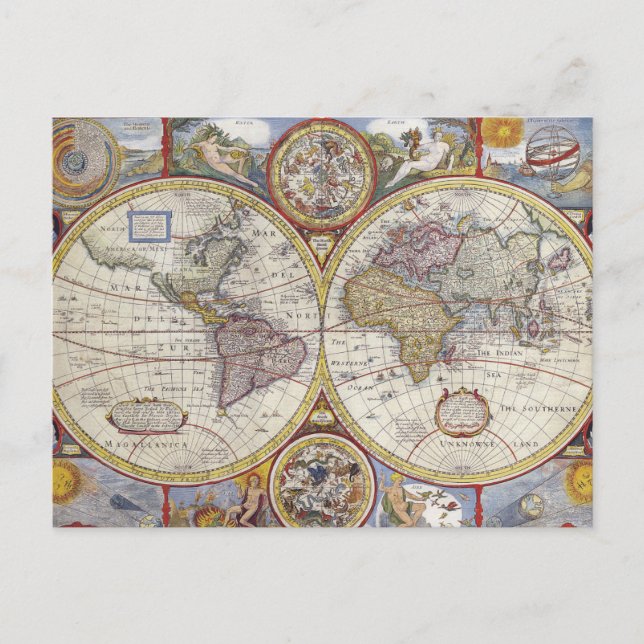 Antique World Map Postcard (Front)