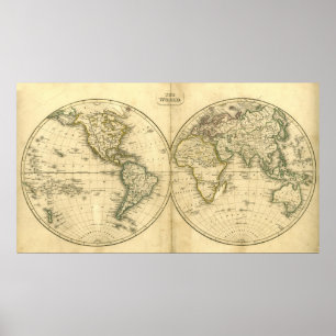 Antique world map poster