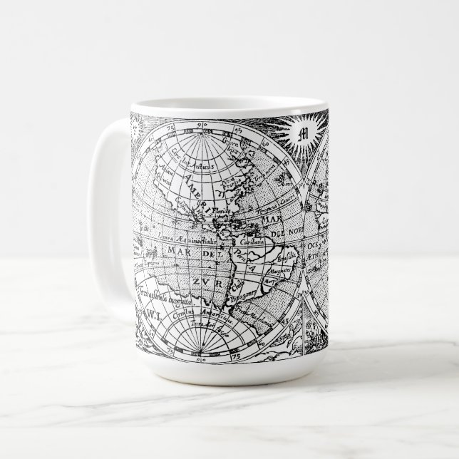 Antique World Map Print With Monogram Template Coffee Mug (Front Left)