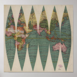 Antique World Map Rand McNally 1891 Poster