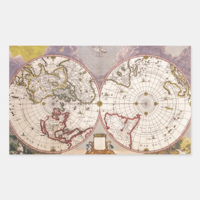 Antique World Map Rectangular Sticker (Front)