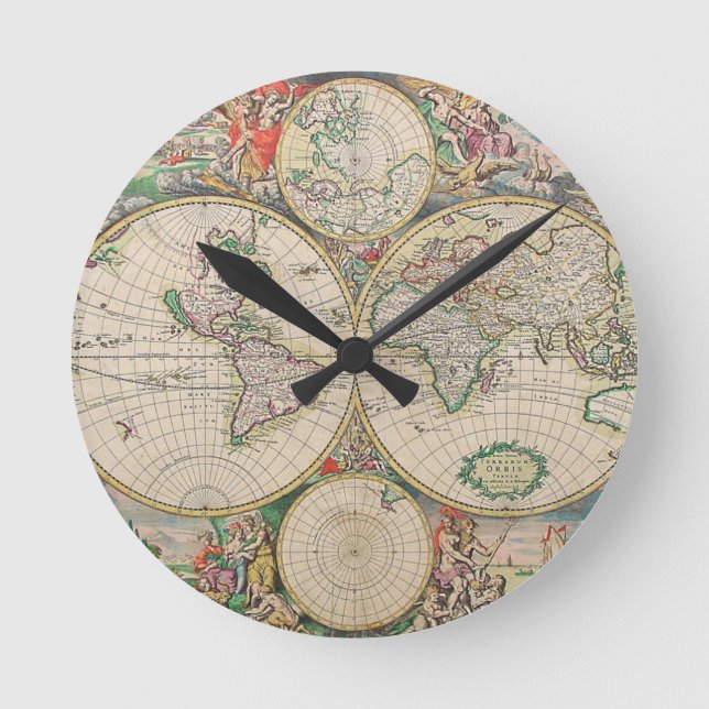 Antique World Map Round Clock (Front)