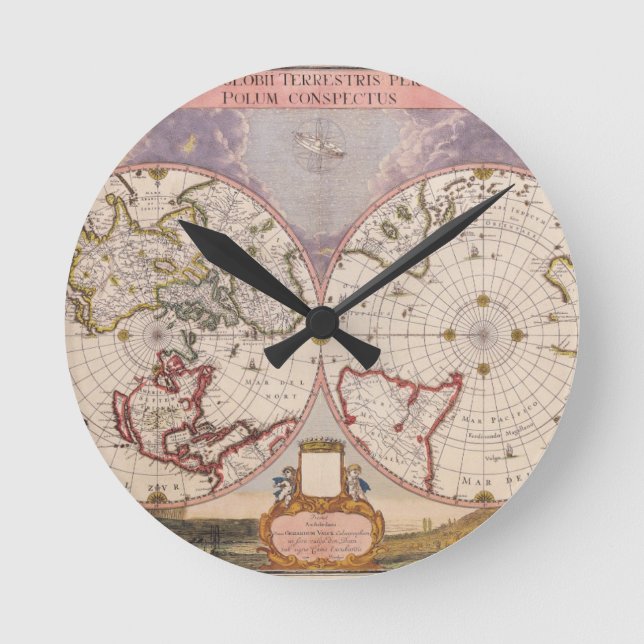 Antique World Map Round Clock (Front)
