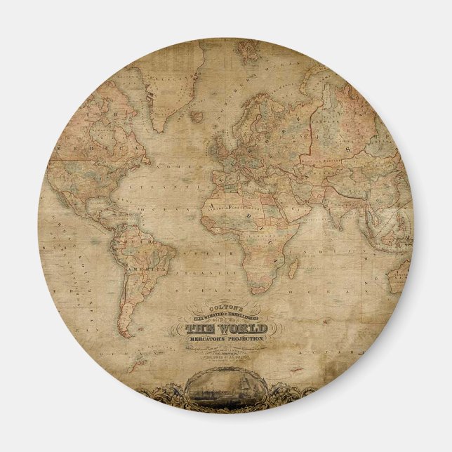 Antique World Map Series Magnet (Front)