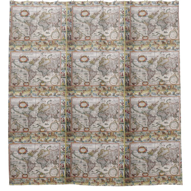 Antique World Map shower curtain (Front)