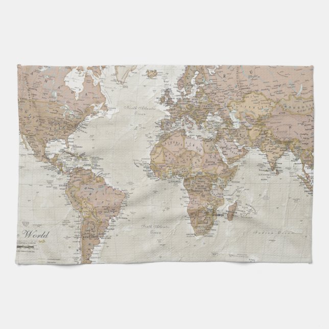 Antique World Map Tea Towel (Horizontal)