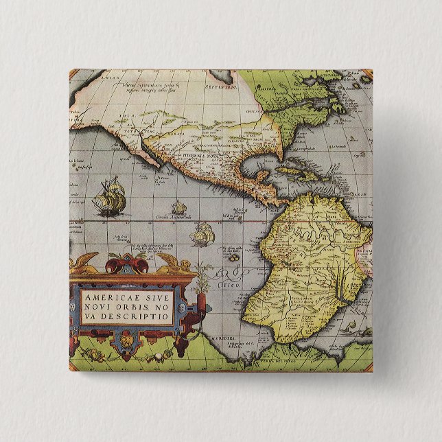 Antique World Map the Americas by Abraham Ortelius 15 Cm Square Badge (Front)