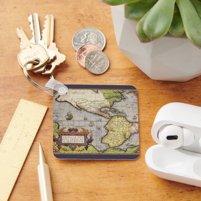 Antique World Map the Americas by Abraham Ortelius Key Ring (Desk)