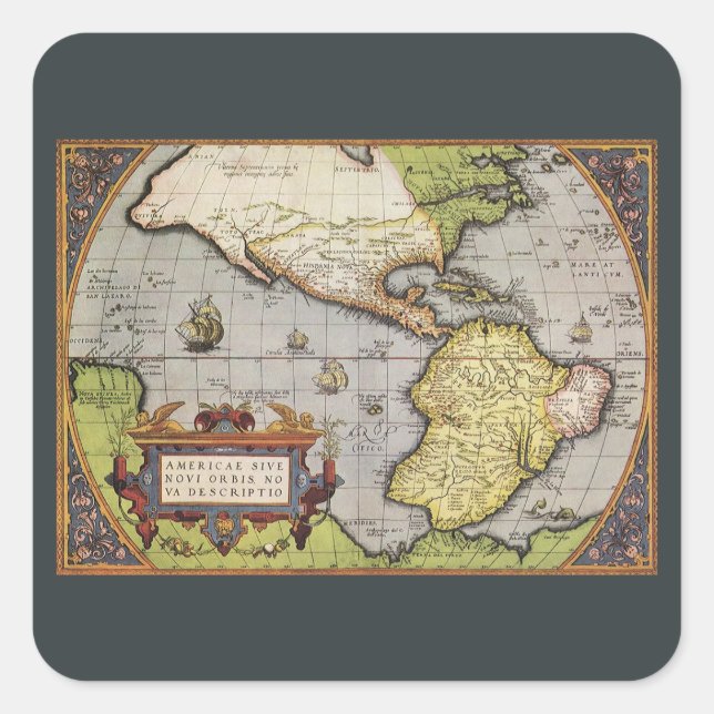 Antique World Map the Americas by Abraham Ortelius Square Sticker (Front)