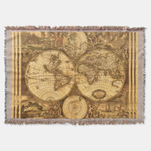 Antique World Map Throw Blanket