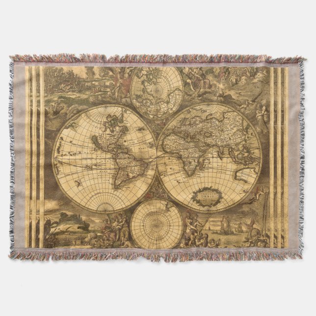 Antique World Map Throw Blanket (Front)