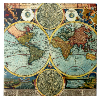 Antique World Map Vintage Art Ceramic Wall Decor Ceramic Tile