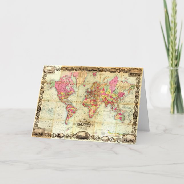 Antique World Map Vintage Cartography Card (Front)