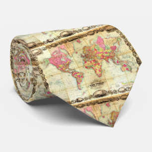 Antique World Map Vintage Cartography Tie