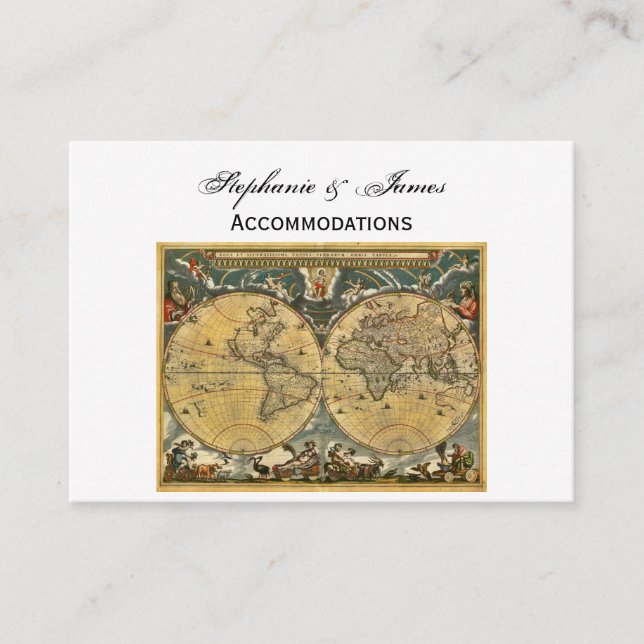 Antique World Map White BG Accommodations Enclosure Card (Front)