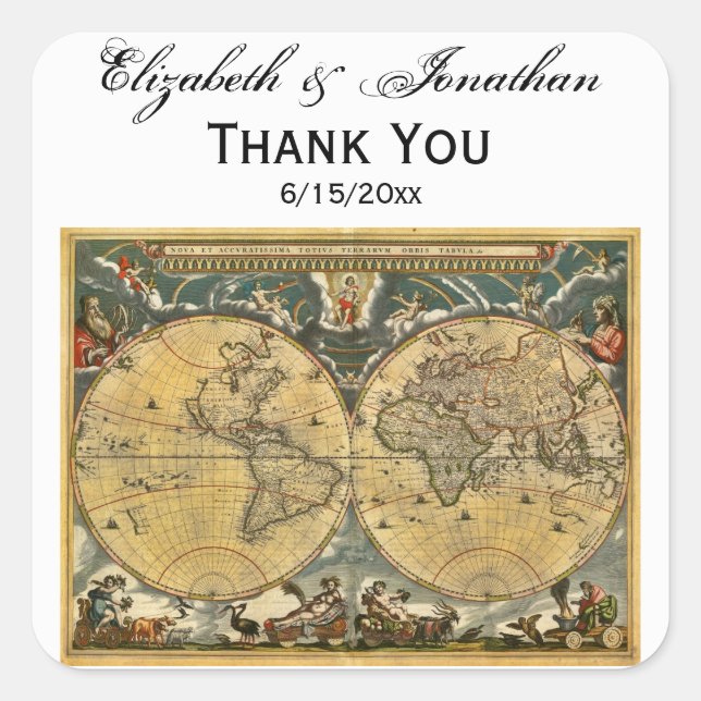 Antique World Map, White BG Envelope Seals (Front)