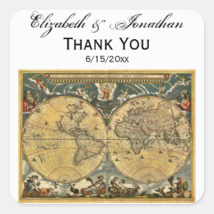 Antique World Map, White BG Envelope Seals