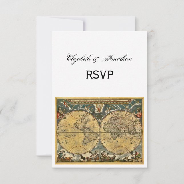 Antique World Map, White BG RSVP (Front)