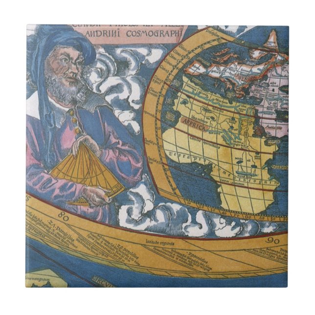 Antique World Map with Claudius Ptolemy, 1507 Ceramic Tile (Front)