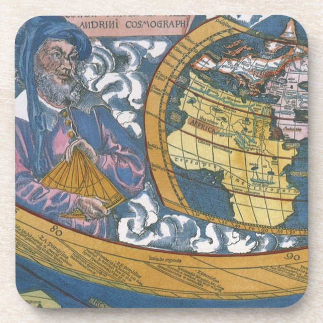 Antique World Map with Claudius Ptolemy, 1507 Coaster (Front)
