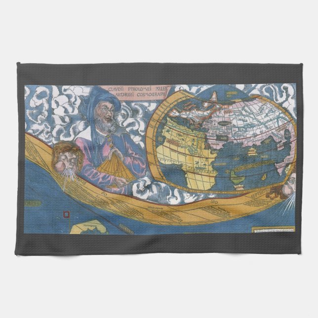 Antique World Map with Claudius Ptolemy, 1507 Tea Towel (Horizontal)