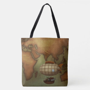 Antique World Map With Hot Air Balloon & Airship T Tote Bag
