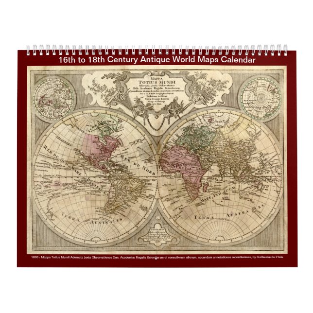 Antique World Maps - 16th to 18th Century Calendar (Cover)