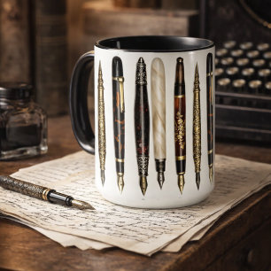 Antique Writing Pens Collage Pattern Mug