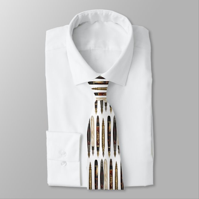 Antique Writing Pens Collage Pattern Tie (Tied)