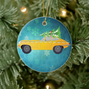 Antique Yellow Car Ceramic Ornament