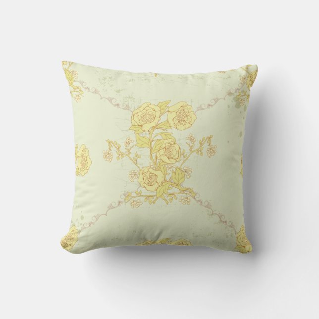 Antique Yellow Roses Throw Pillow (Front)