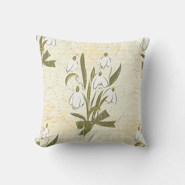 Antique Yellow & White Lily of the Valley Cushion (Front)