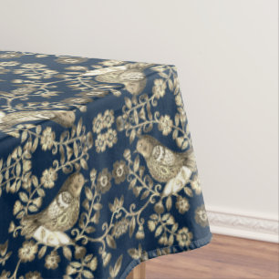 Antiqued Bird Willow Style Navy Blue Tablecloth